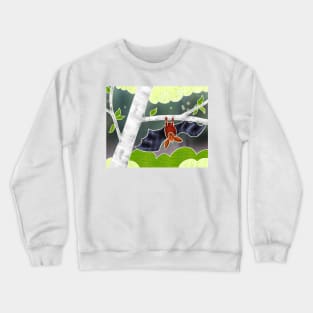 Cute Bat in a Birch Tree, Batik silk painting style Crewneck Sweatshirt